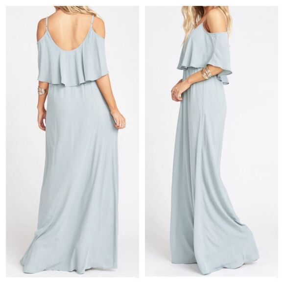 𝅺SHOW Me Your Mumu Caitlin Ruffle Maxi Dress in Silver Sage Crisp Size Small - Picture 2 of 12